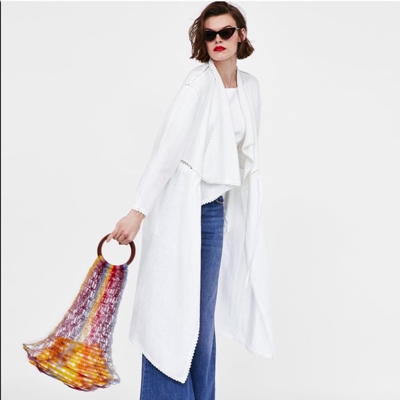 Zara Linen Crochet White Coat - Picture 2 of 8
